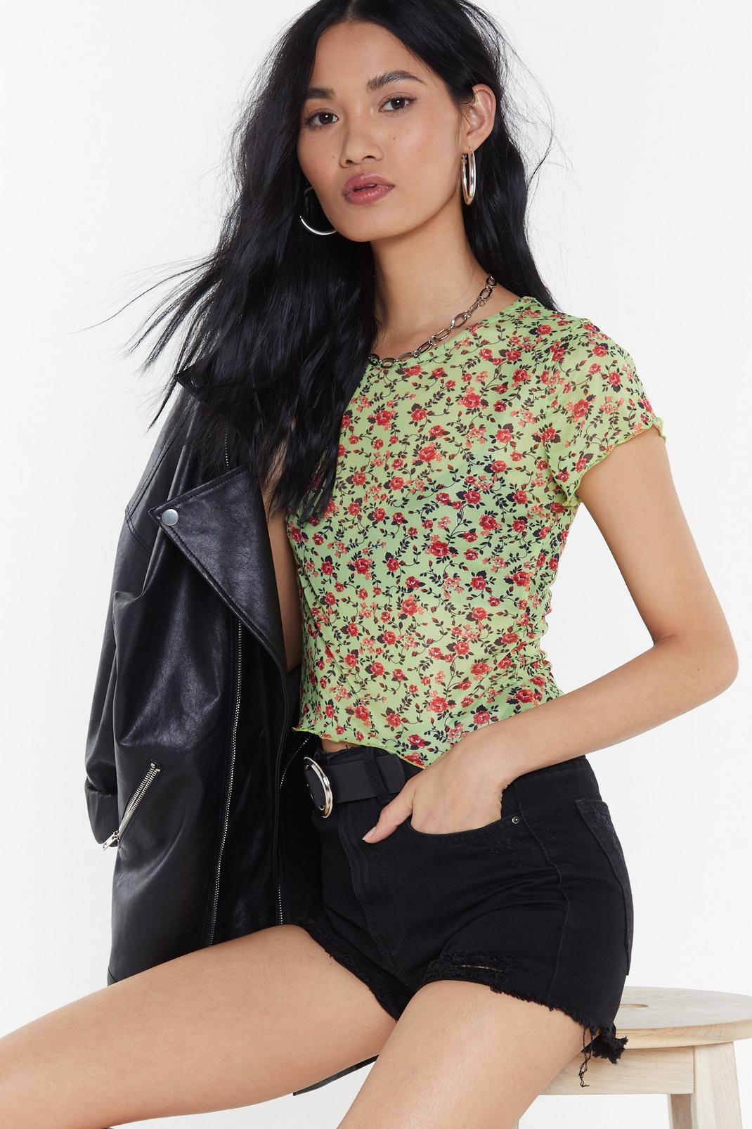 Would You Be-leaf Floral Mesh Top image number 1