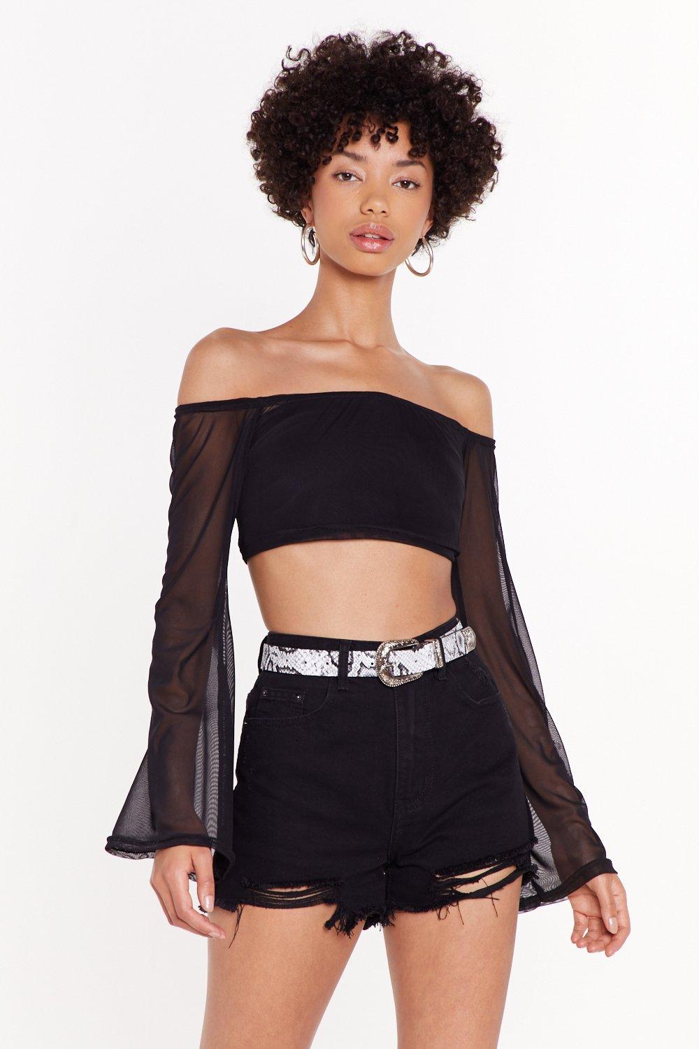 black mesh off the shoulder top