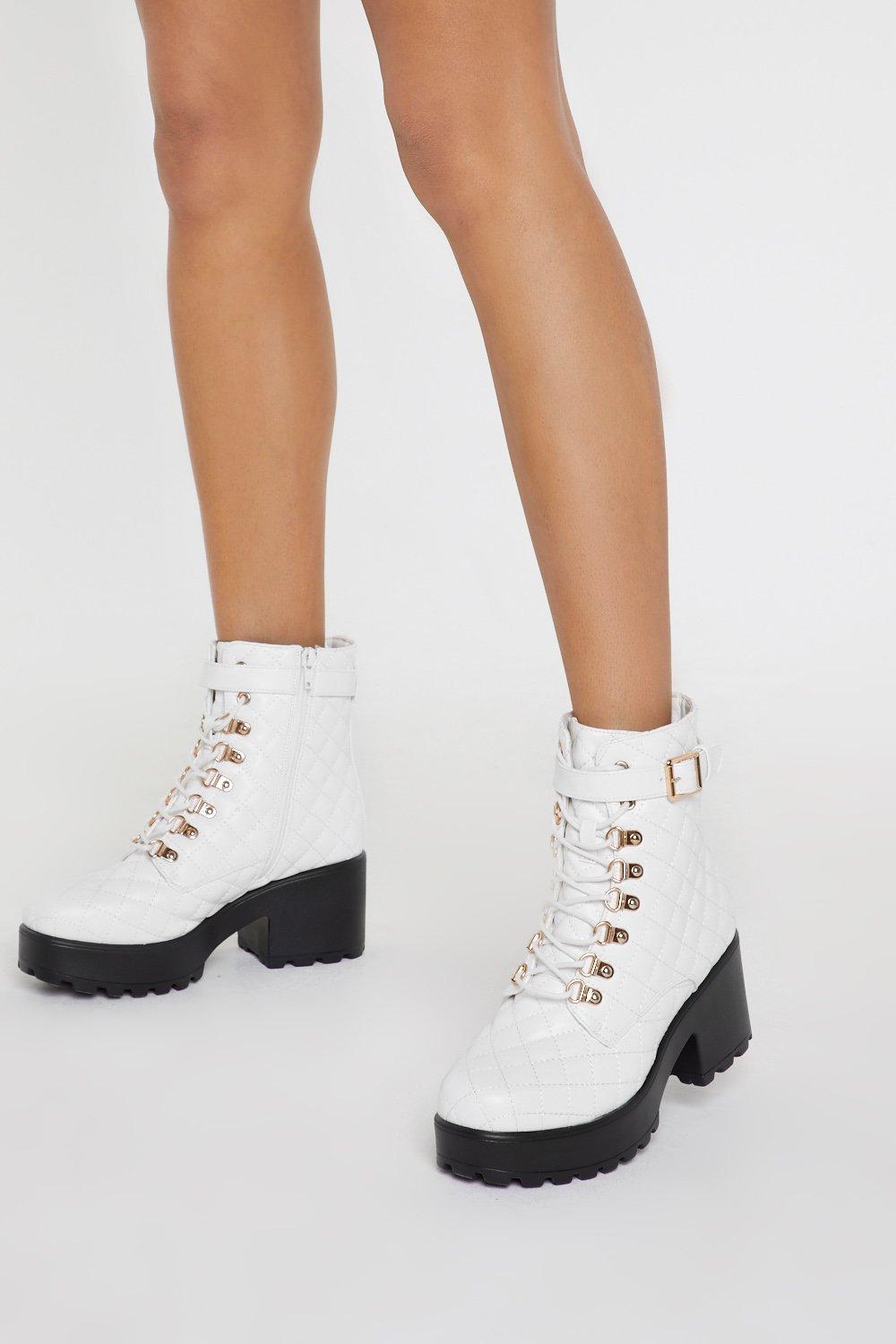 black lace up heeled hiker boots