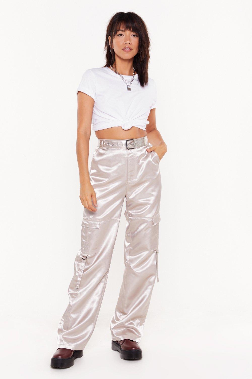 satin cargo pants black