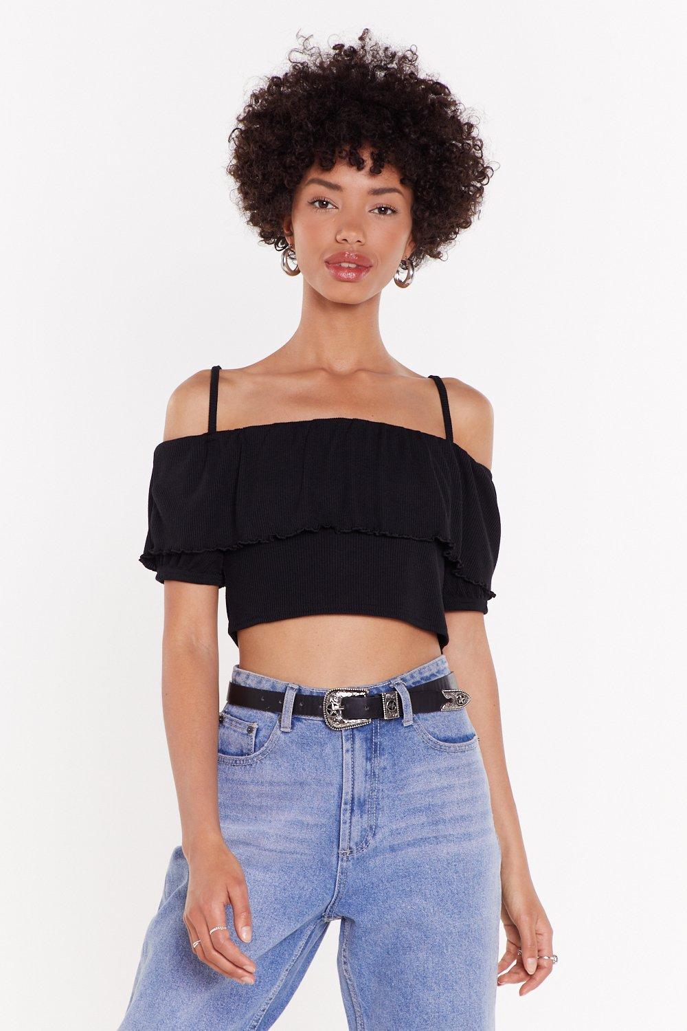 cold shoulder black crop top