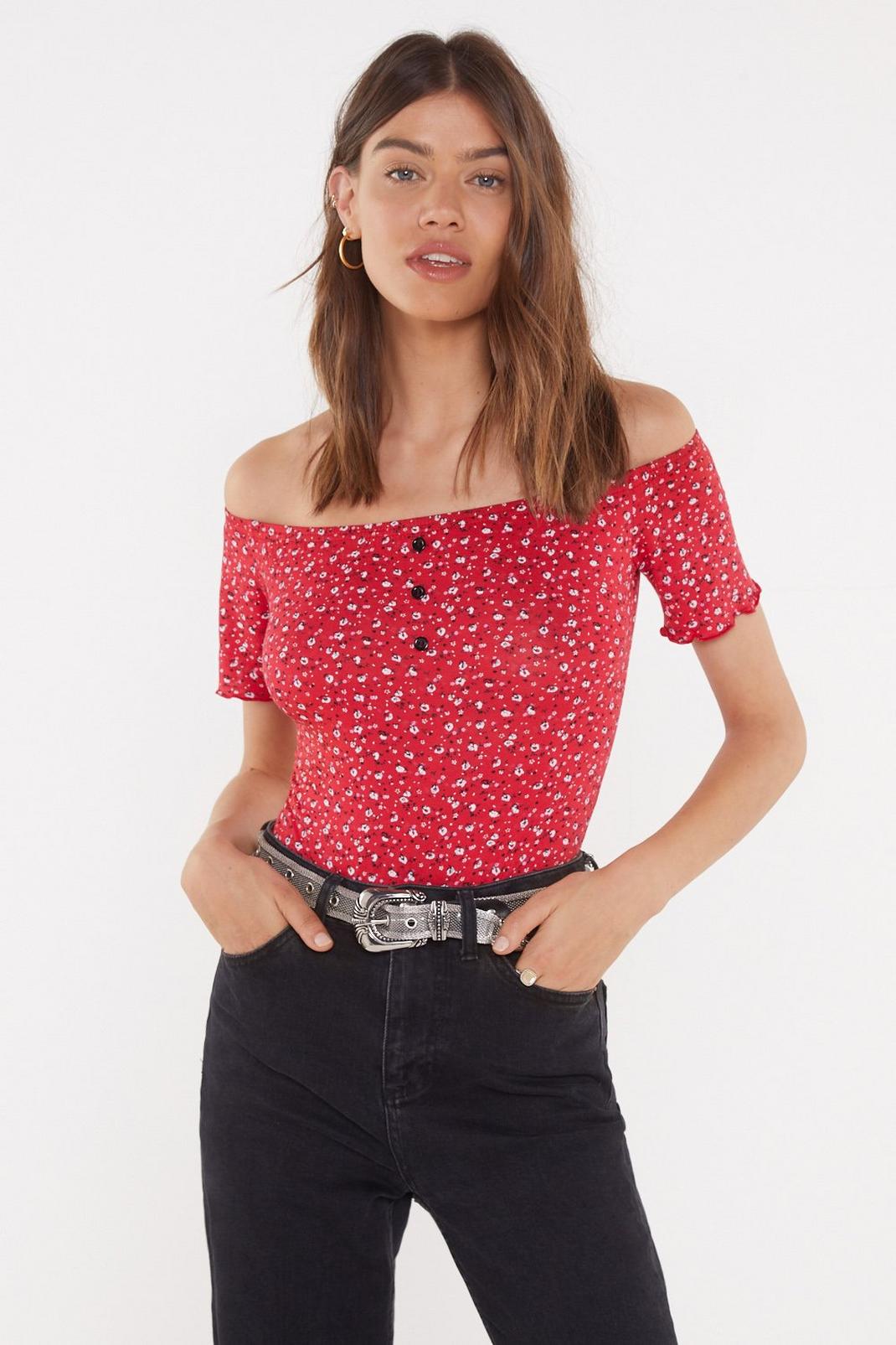Button Down Frill Sleeve Bardot Body image number 1
