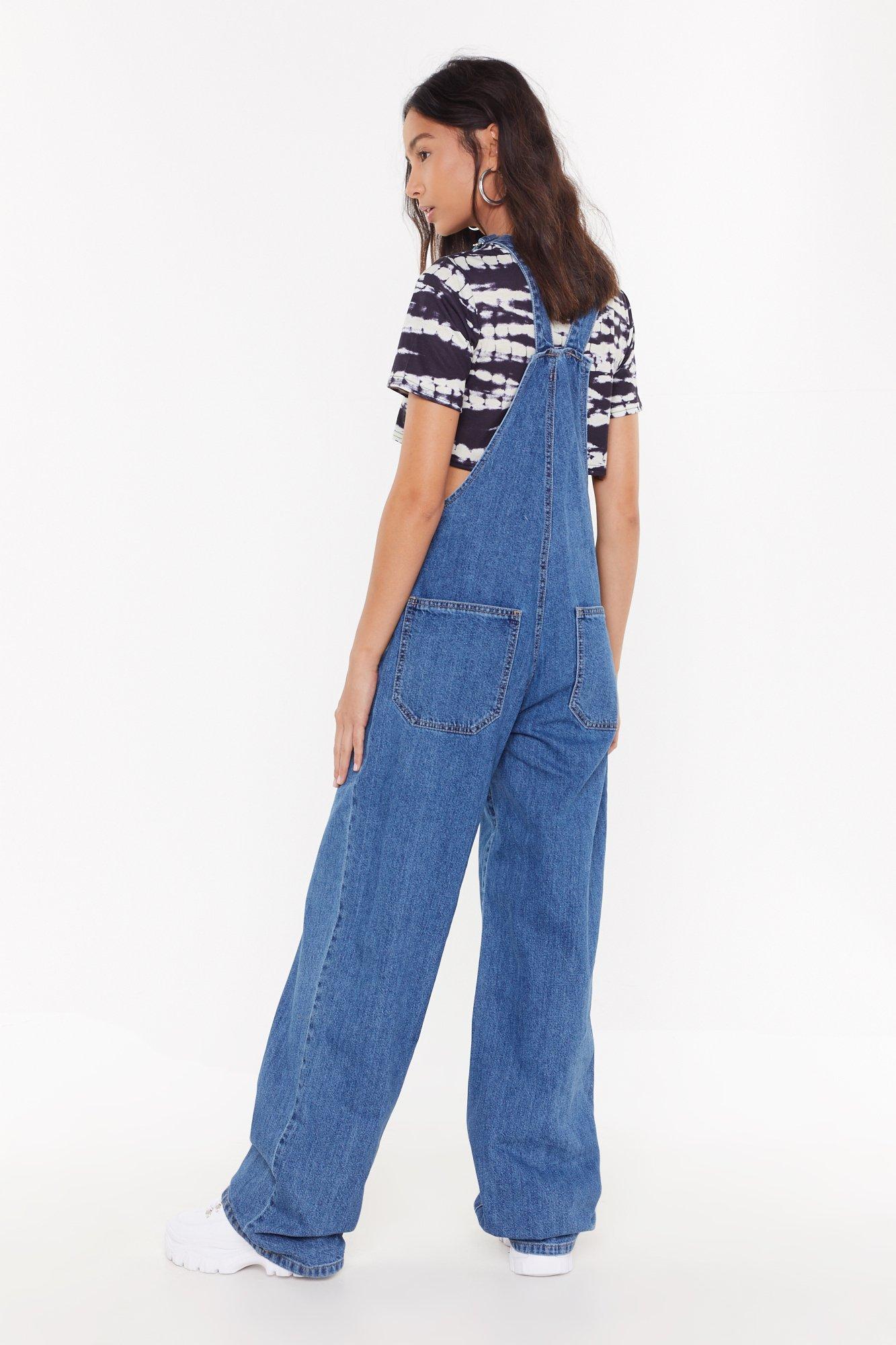 Wide leg denim dungaree