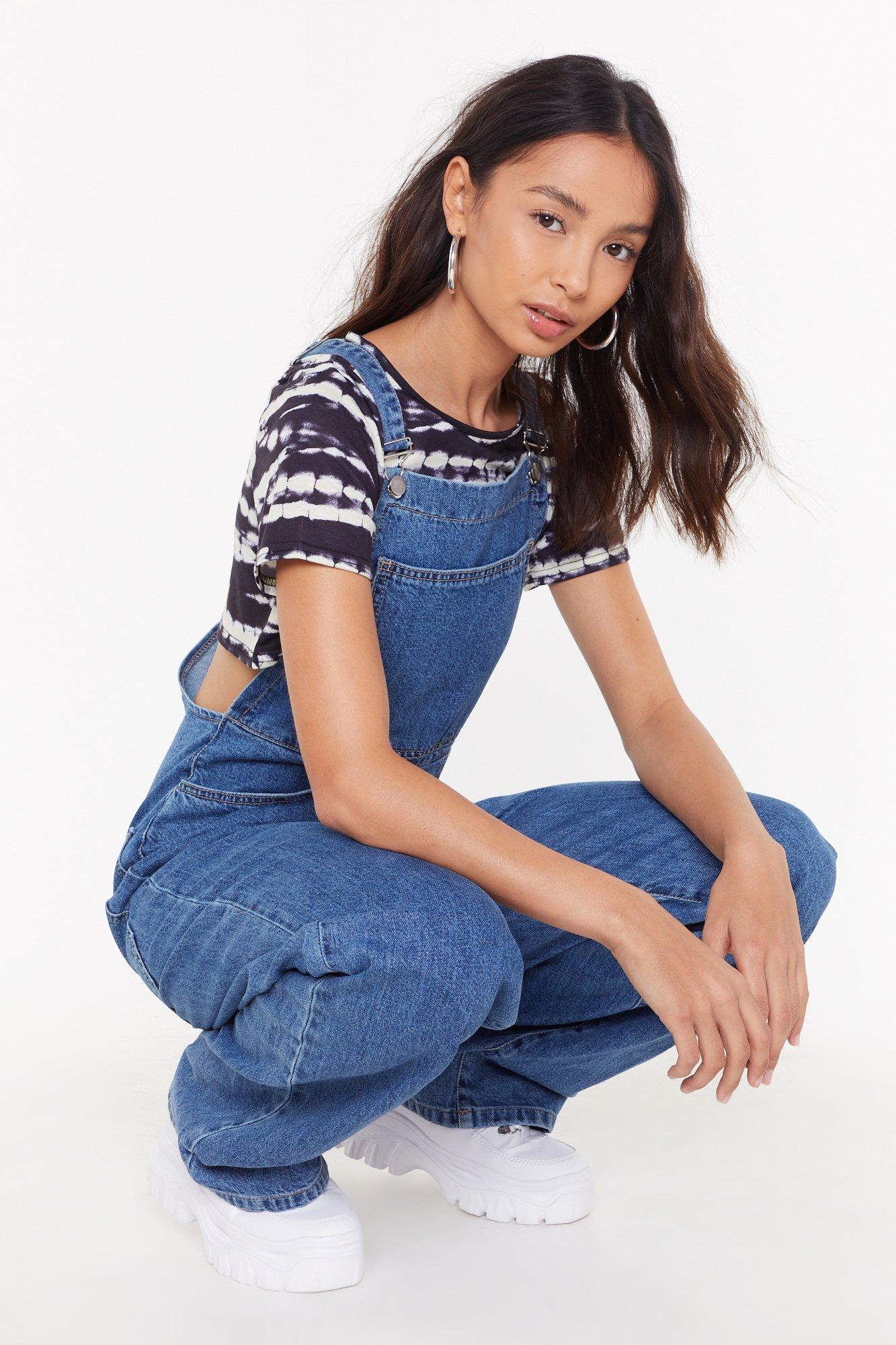 Wide Leg Denim Dungarees