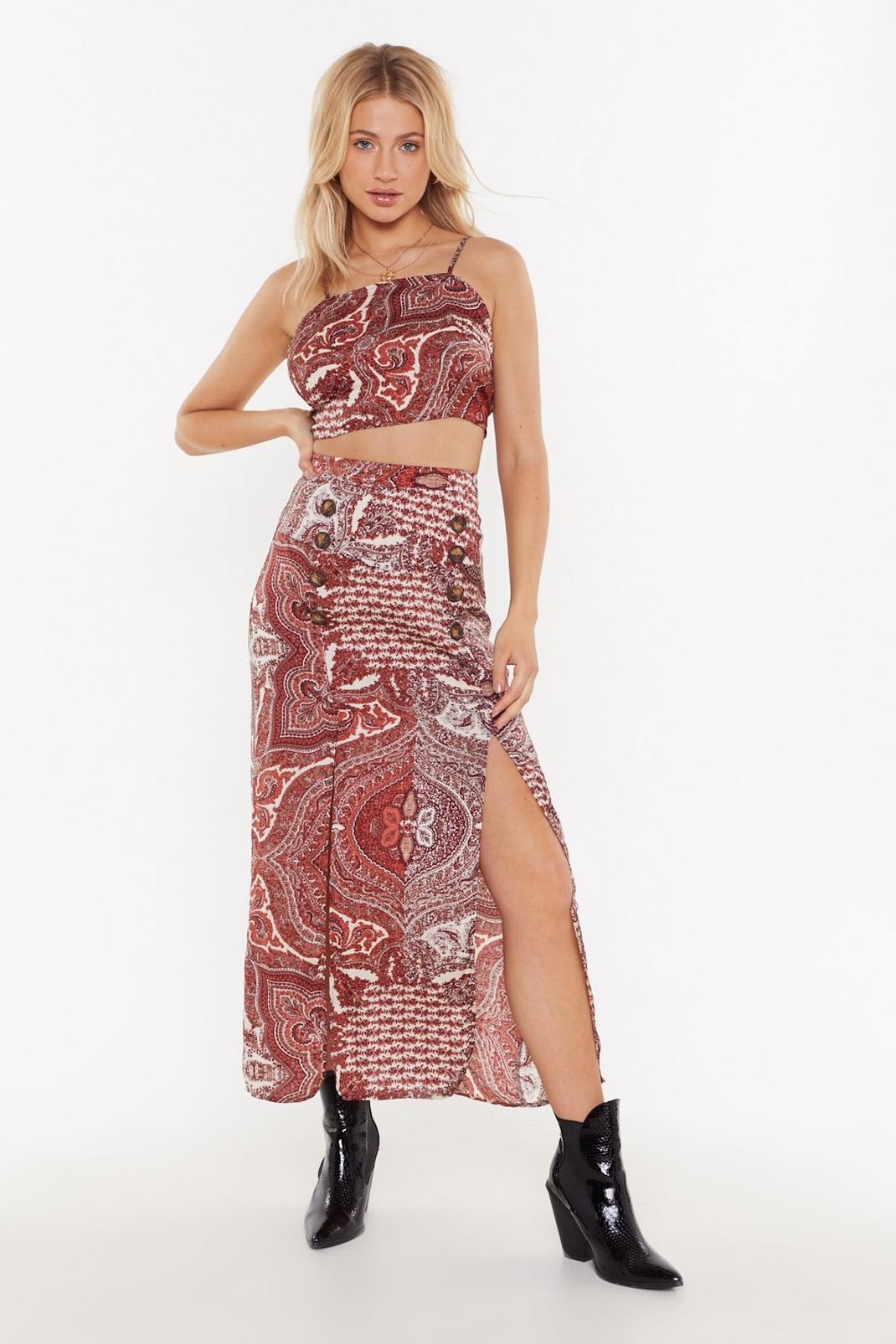 Paisley Print Double Split Maxi Skirt image number 1