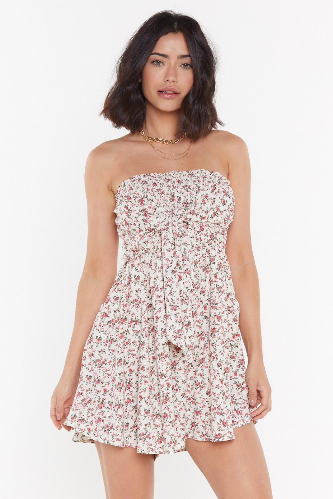 Cream In Bloom Floral Strapless Playsuit image number 1