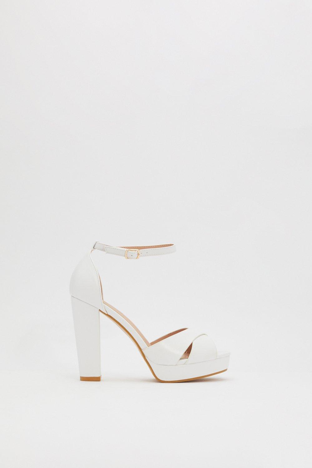 white cross strap heels