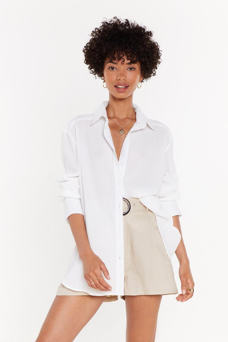 White Oversized Shirt with Button-Down Closure