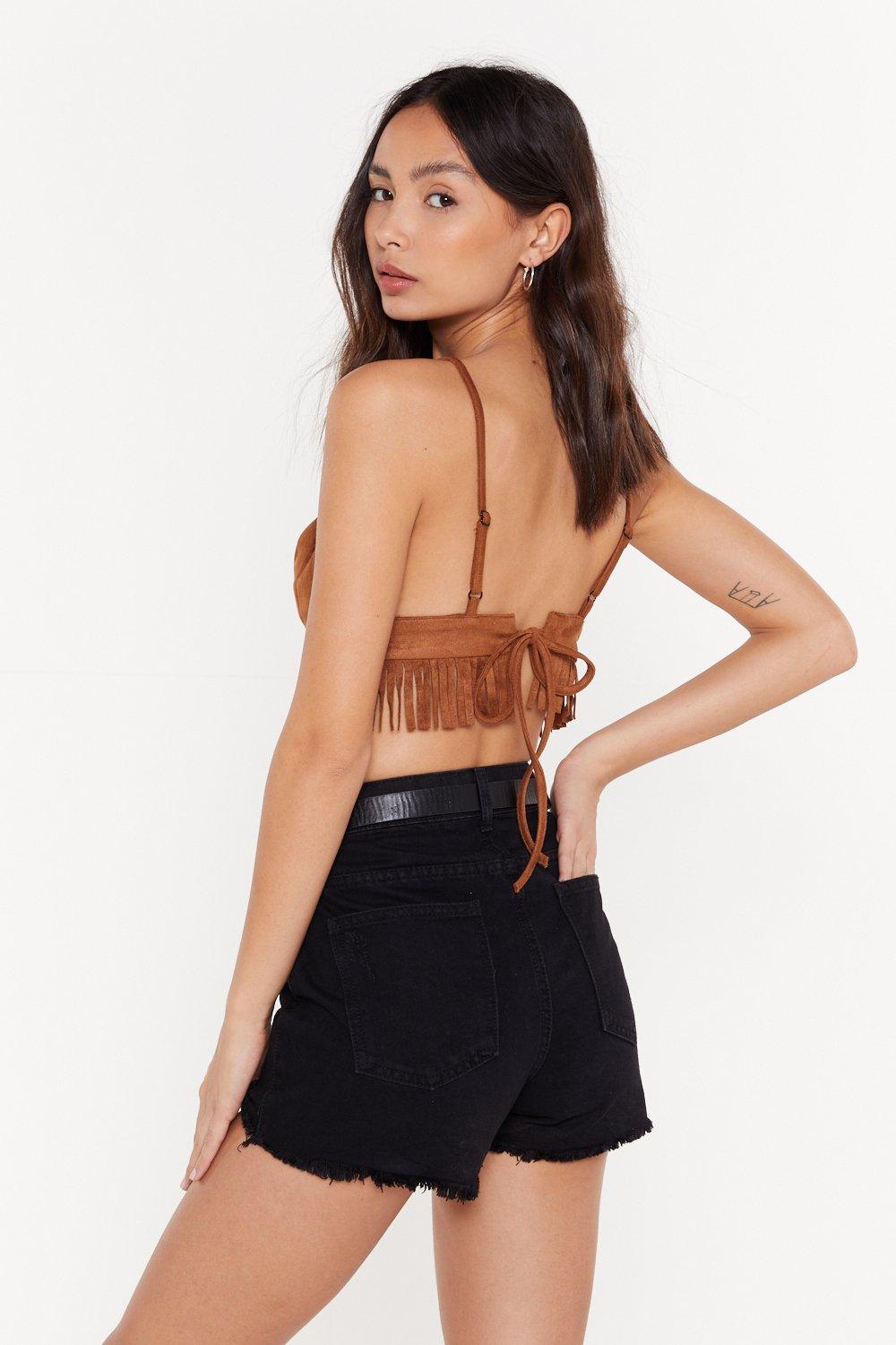 Suede fringe best sale crop top