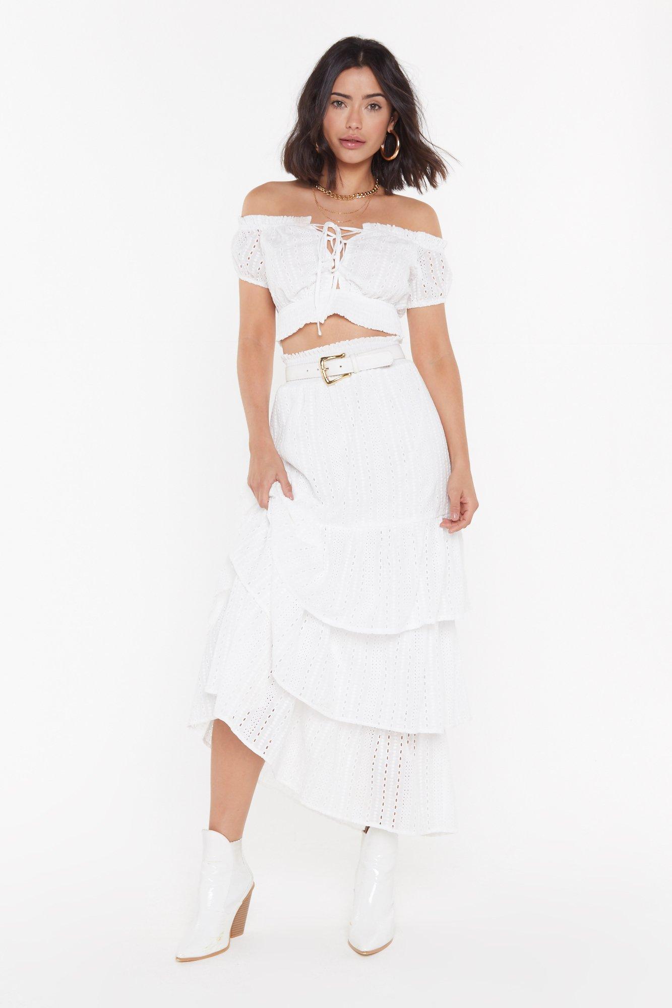 white broderie anglaise maxi skirt