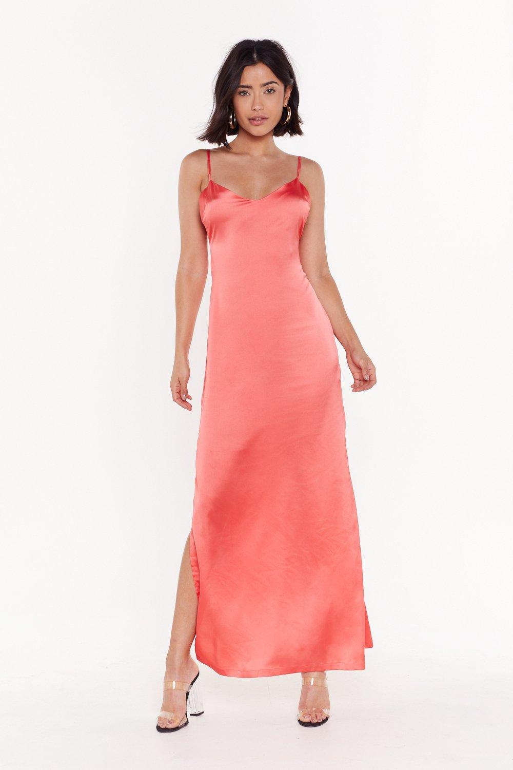coral slip dress