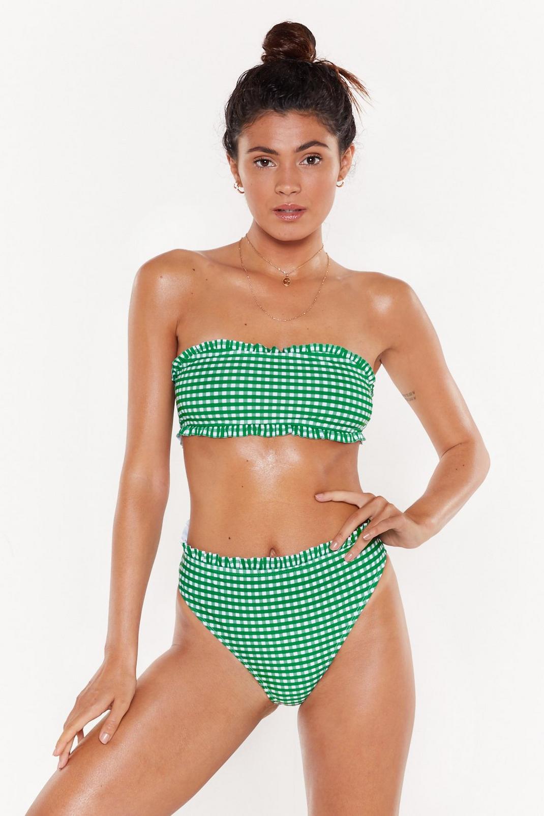 Green Gingham Ruffle Bandeau Bikini image number 1
