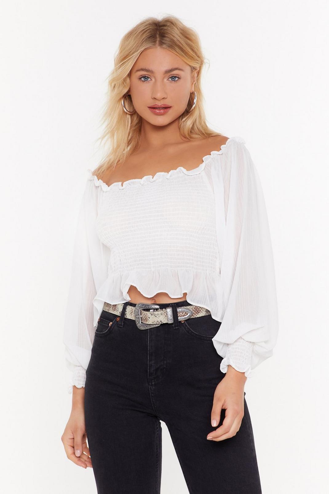 Frill Out Chiffon Off-the-Shoulder Top image number 1