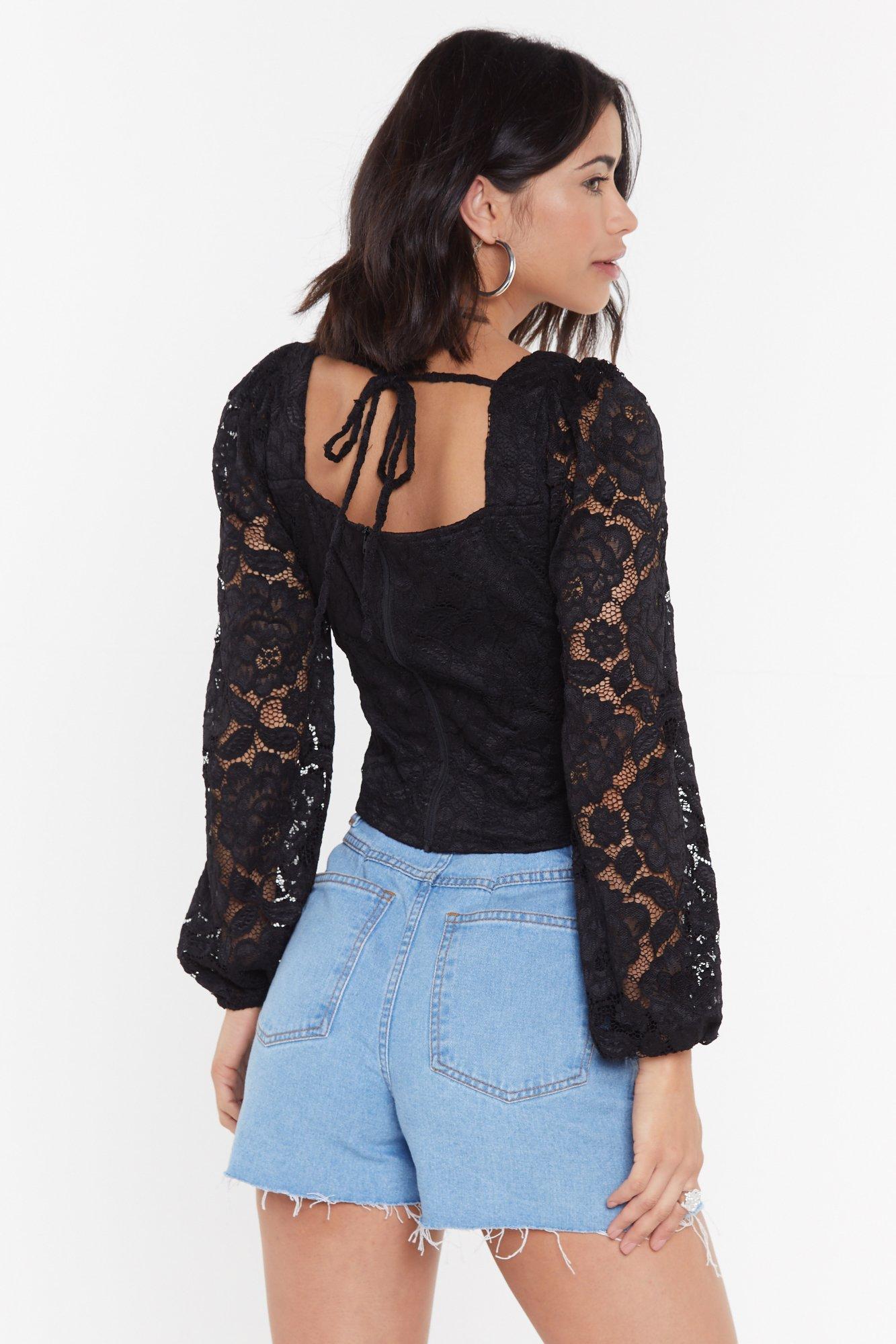 Lace puff sleeve clearance top