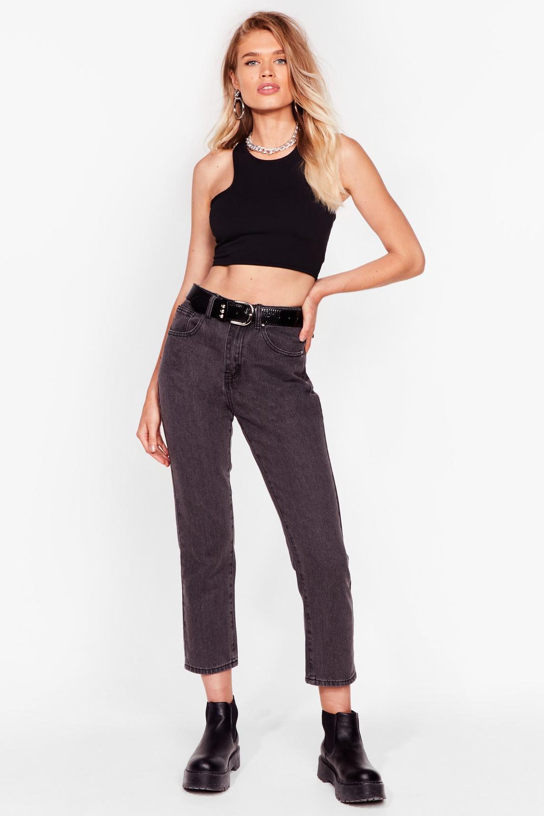 Grey High Waisted Crop Jeans image number 1