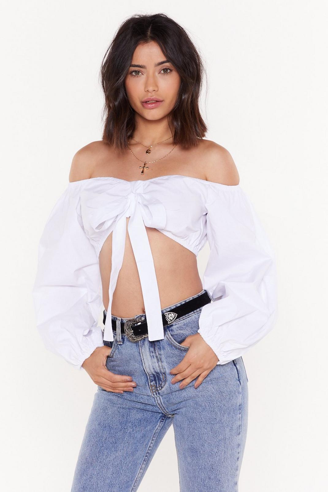 Over the Balloon Tie Front Cropped Blouse image number 1
