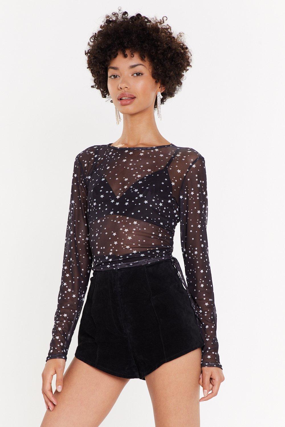 black sheer top with stars