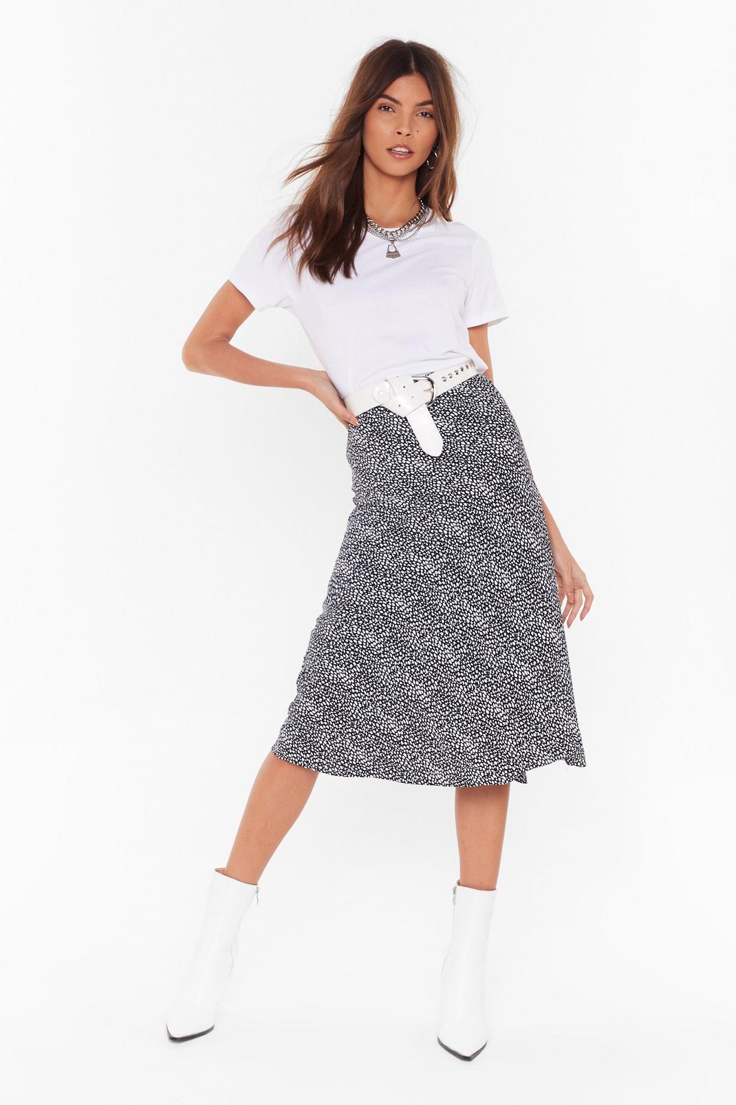Polka Dot Satin High Waisted Midi Skirt image number 1