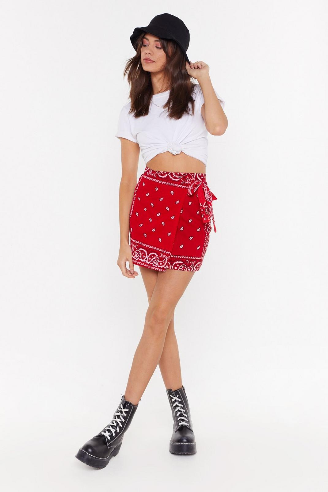 Vintage Printed High Waisted Wrap Mini Skirt image number 1