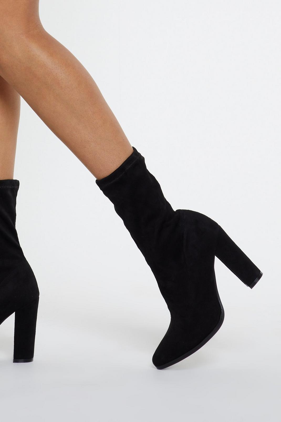 Black Fitted Faux Suede Sock Boots image number 1