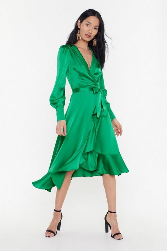 Ruffled Satin-effect Dress Green Sandro Paris, 58% OFF
