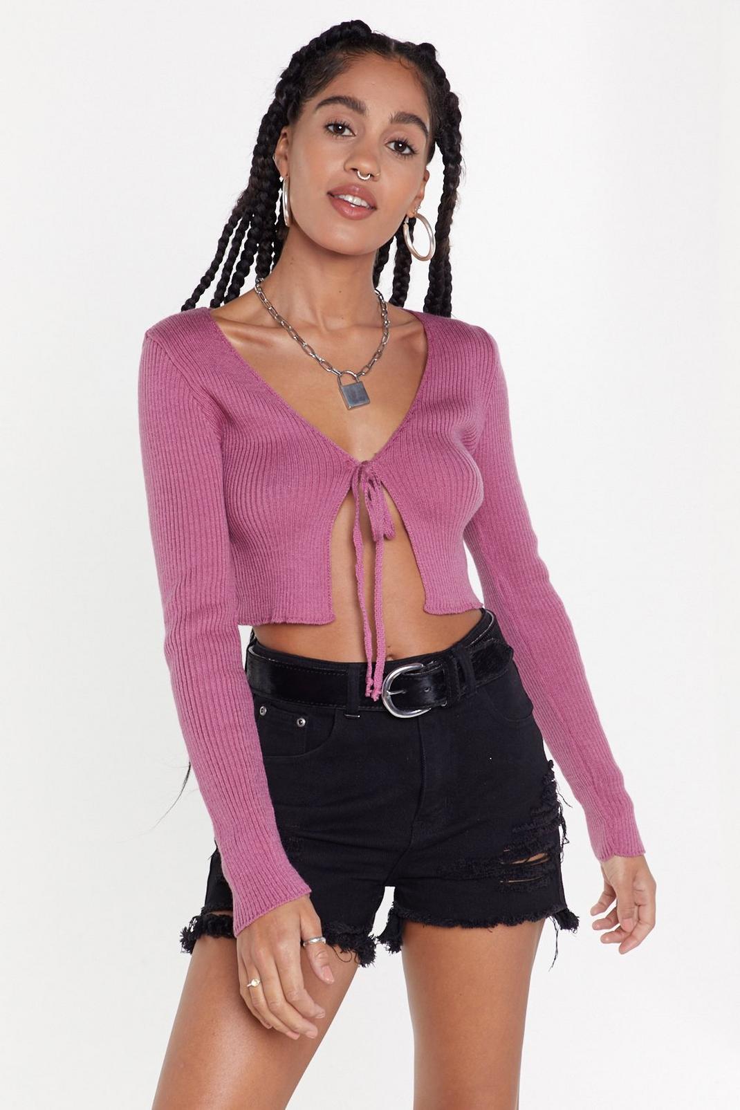 We All Love a Tie-r Ribbed Cropped Cardigan image number 1