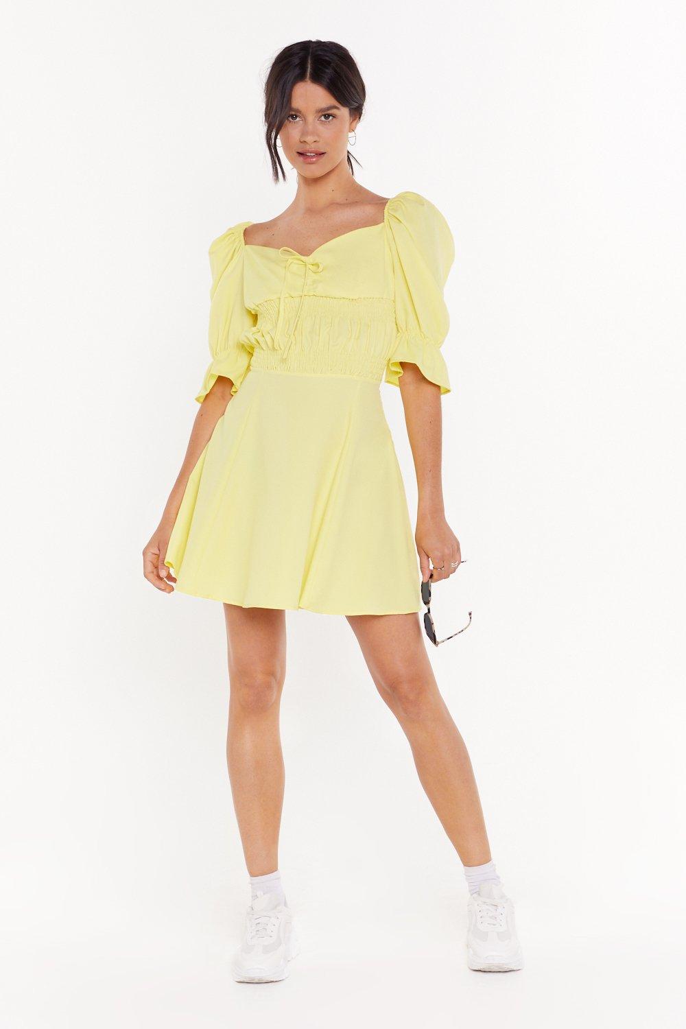 puff sleeve yellow dress