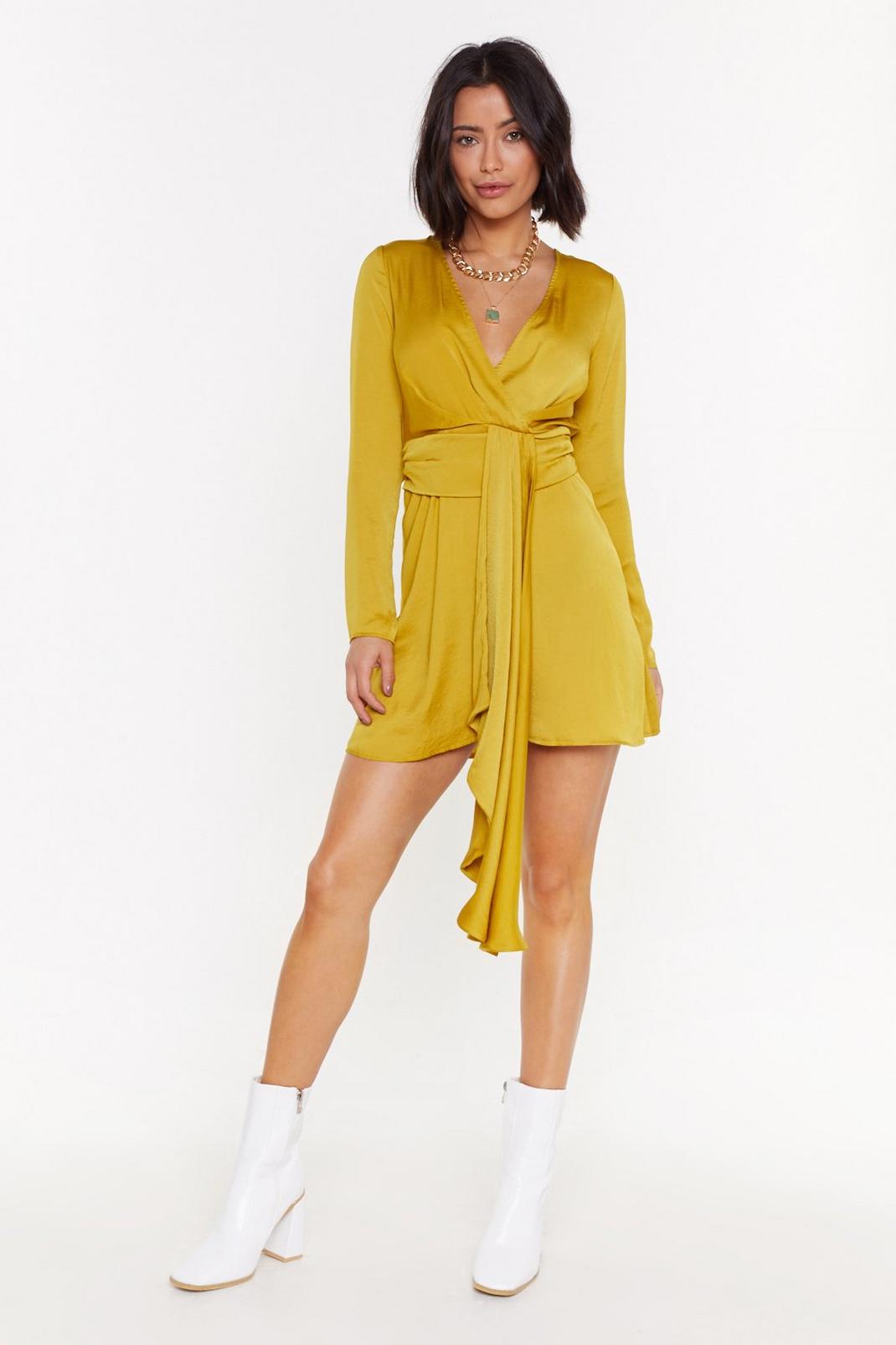 Chartreuse Anything Could Satin Drape Mini Dress image number 1