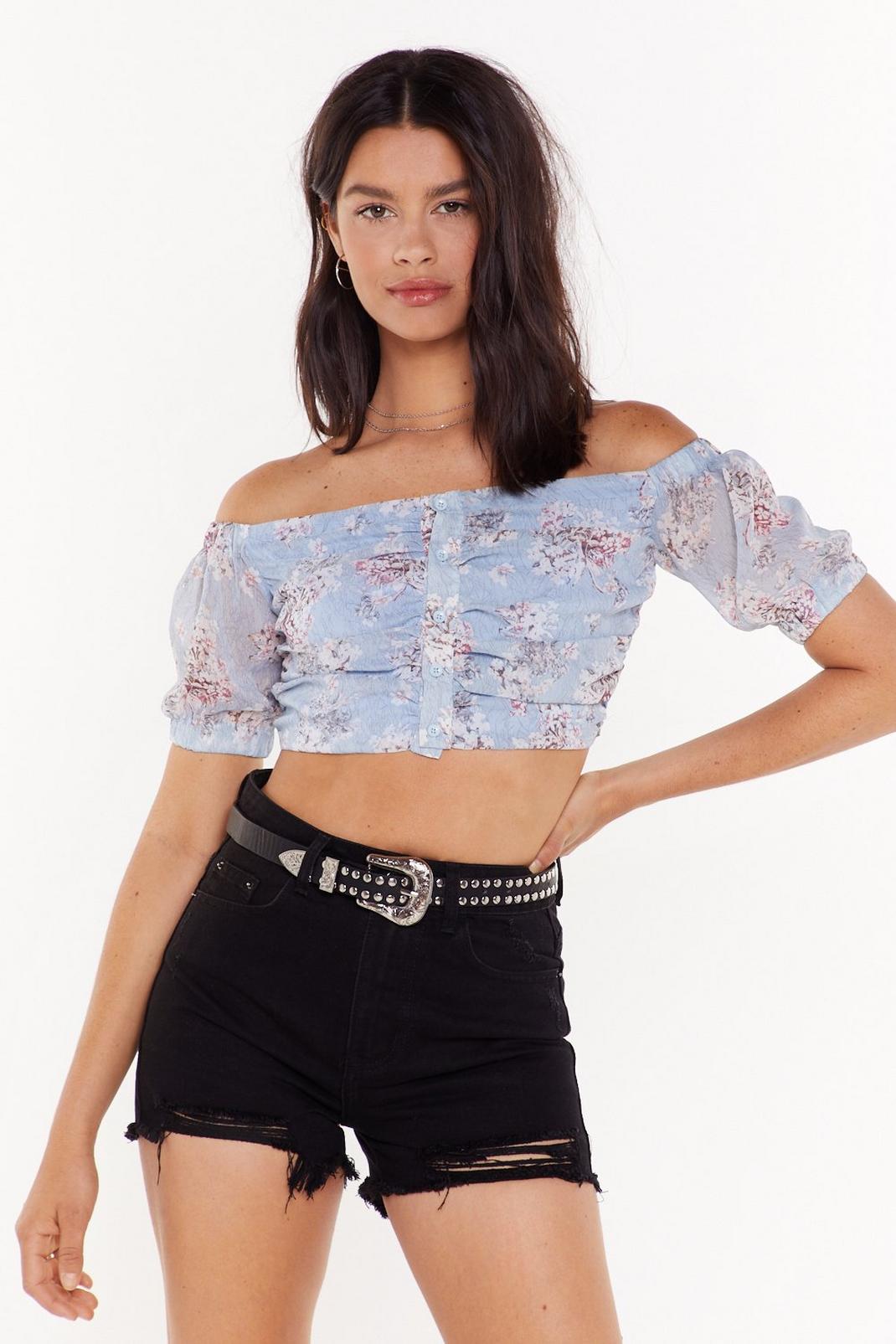 Flower Girl Button-Down Crop Top image number 1
