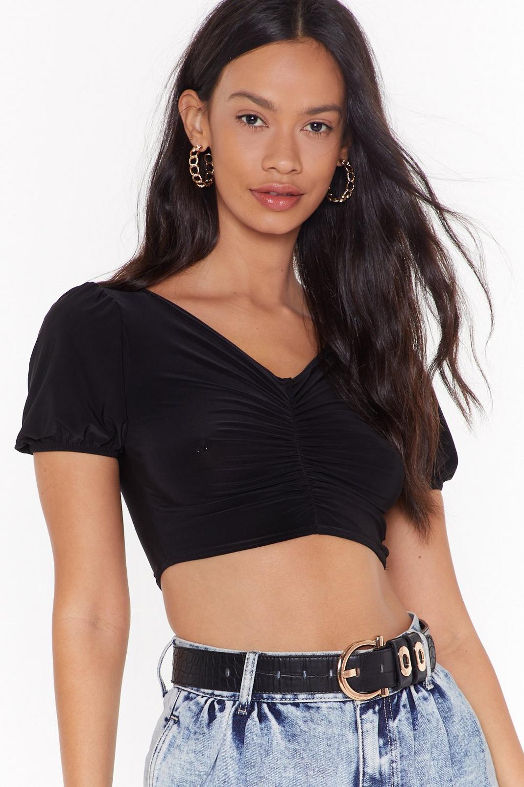 What the Puff Ruched Crop Top image number 1