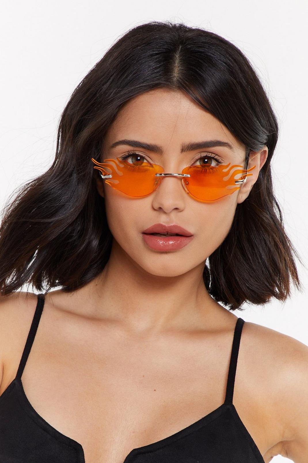 Orange Flame Slim Frameless Sunglasses image number 1