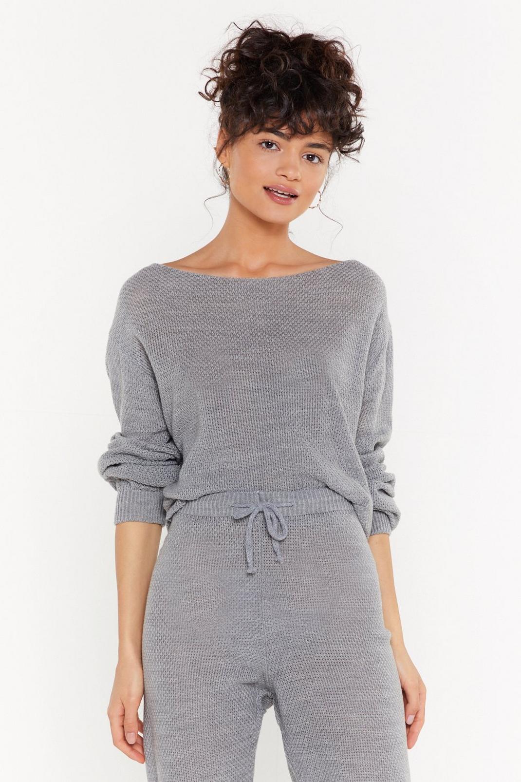 Grey What the Knit Slouch Off-the-Shoulder Jumper image number 1