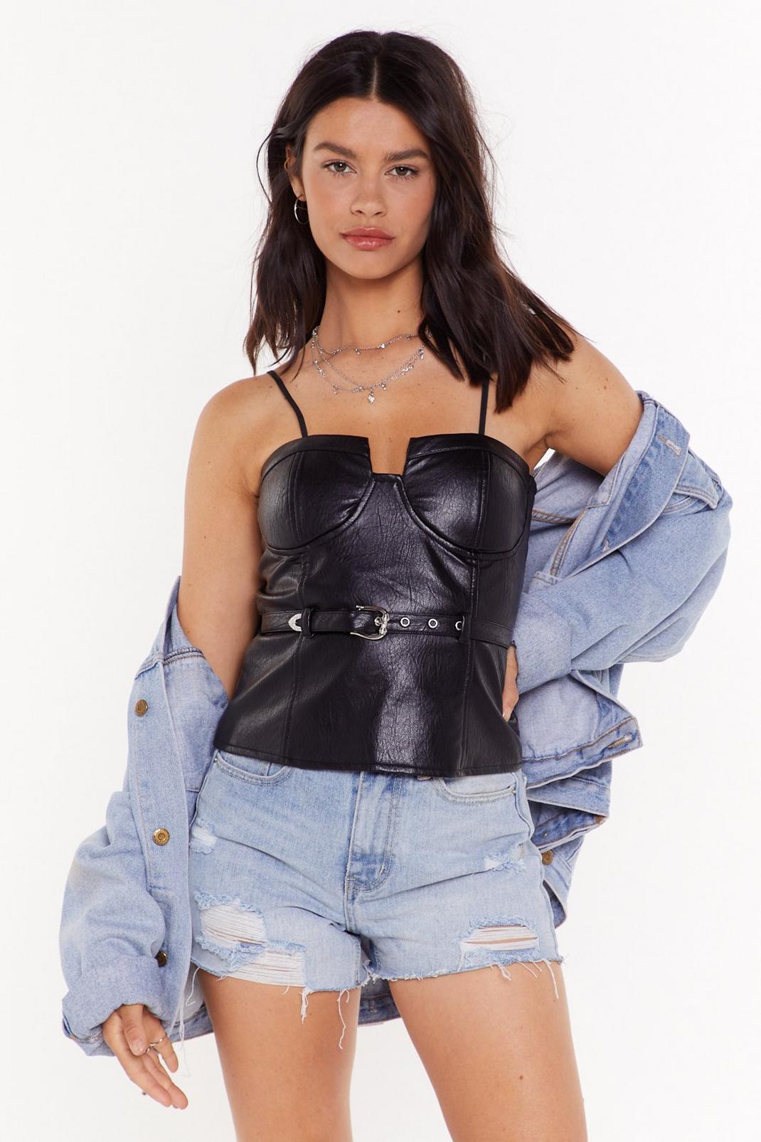 Rhythm of the Night Faux Leather Crop Top image number 1