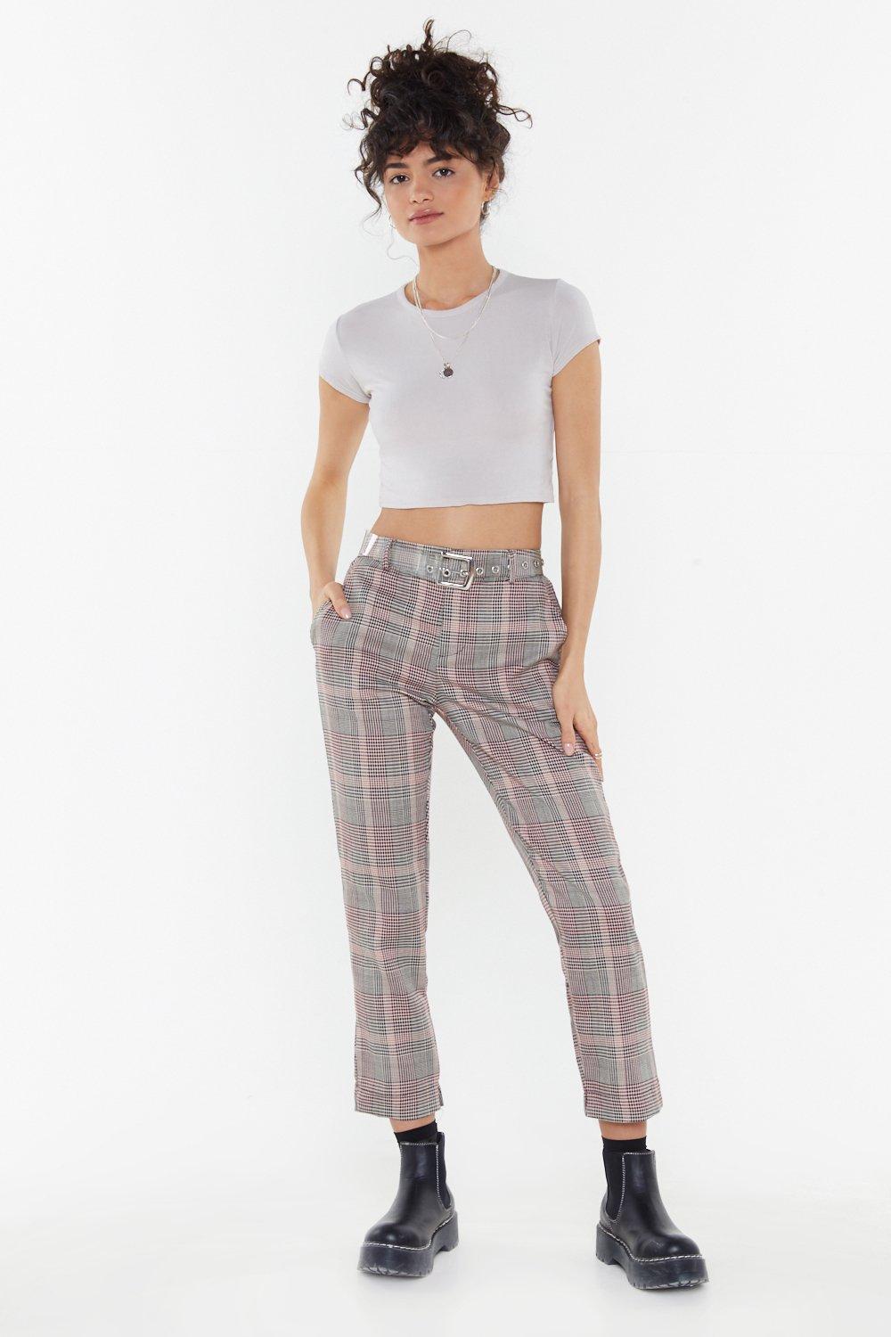 plaid cigarette pants