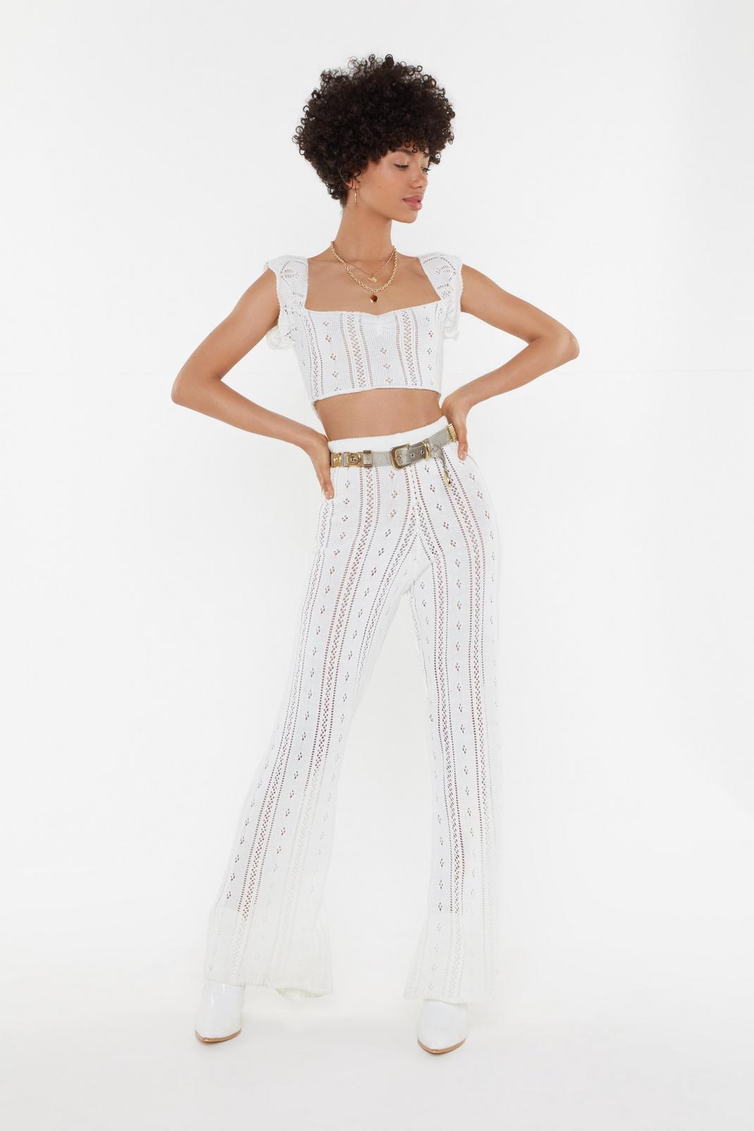 Crochet Pointelle Bardot Crop Top Co-Ord image number 1