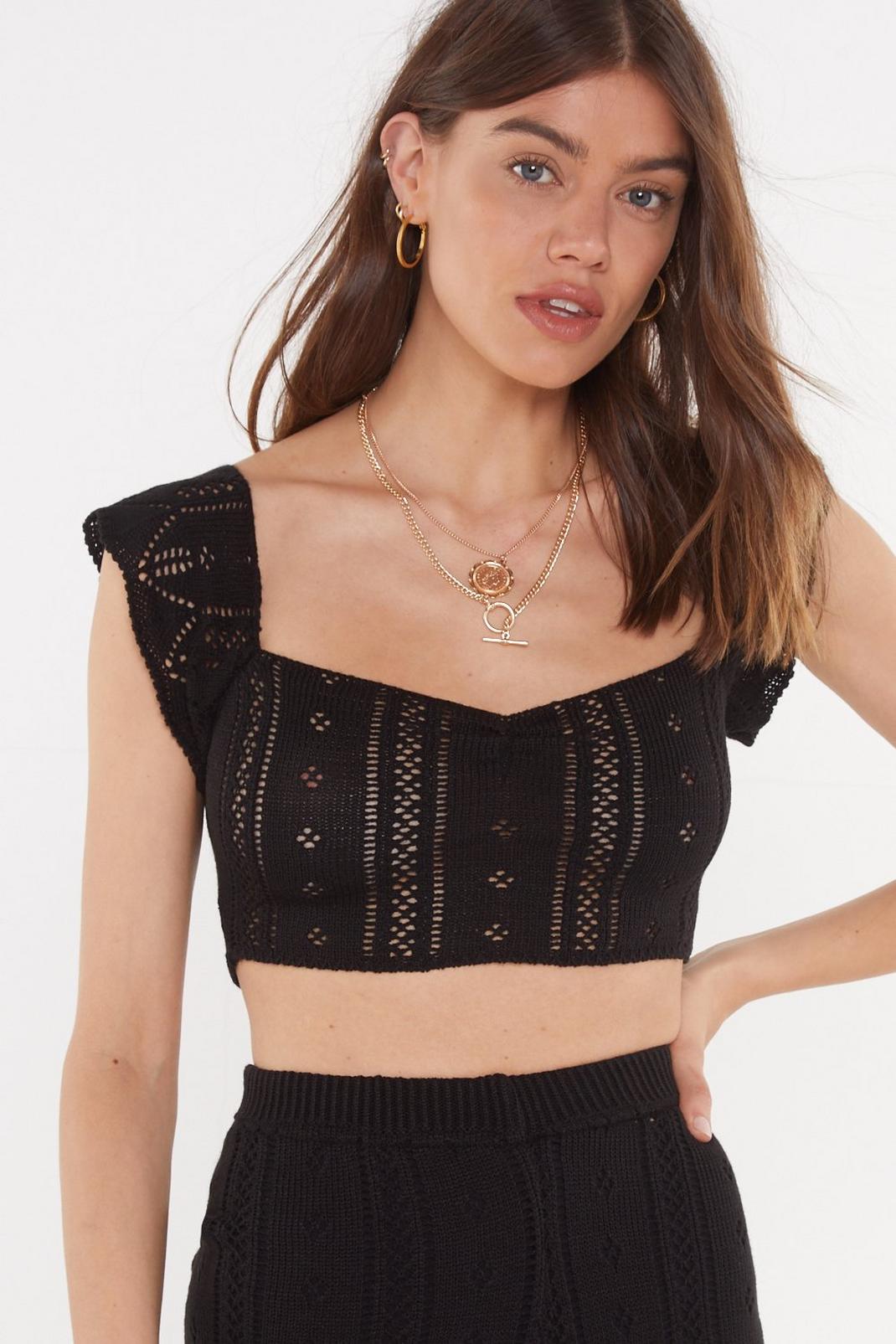 Cut Knit Out Pointelle Crop Top image number 1