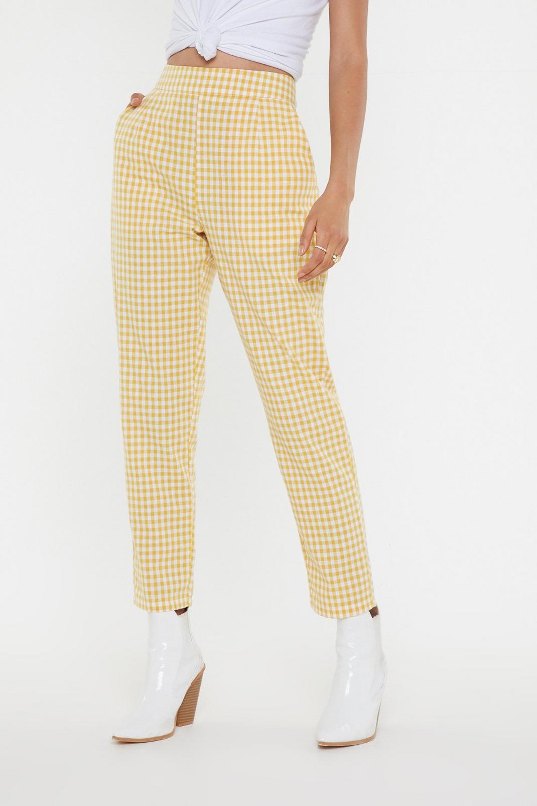 pink gingham trouser suit