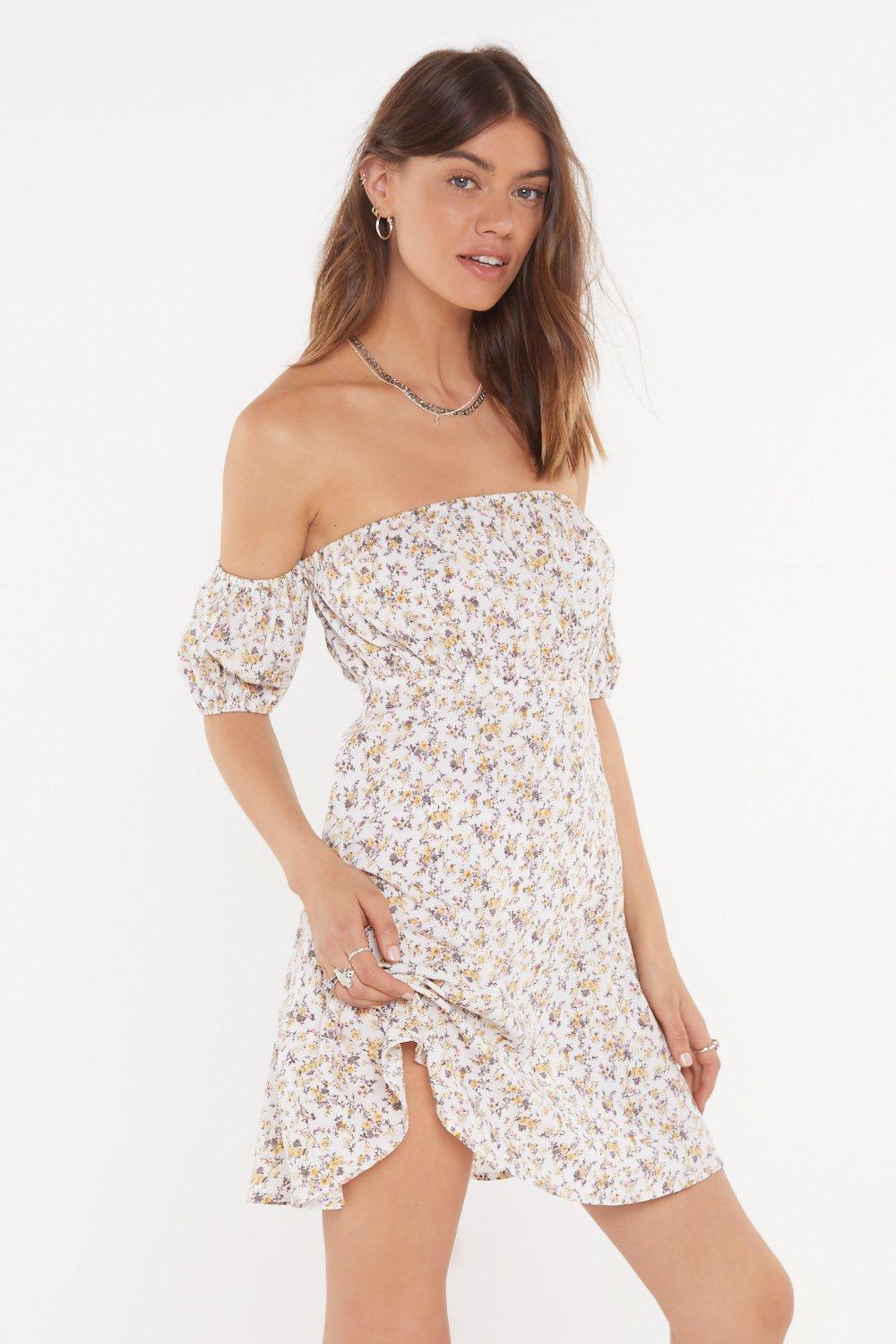 Floral off the shoulder skater dress sales