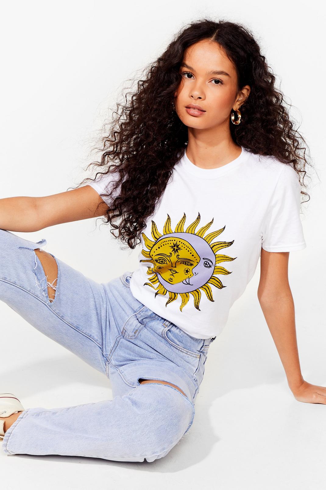 White Sun and Moon Crew Neck T-Shirt image number 1