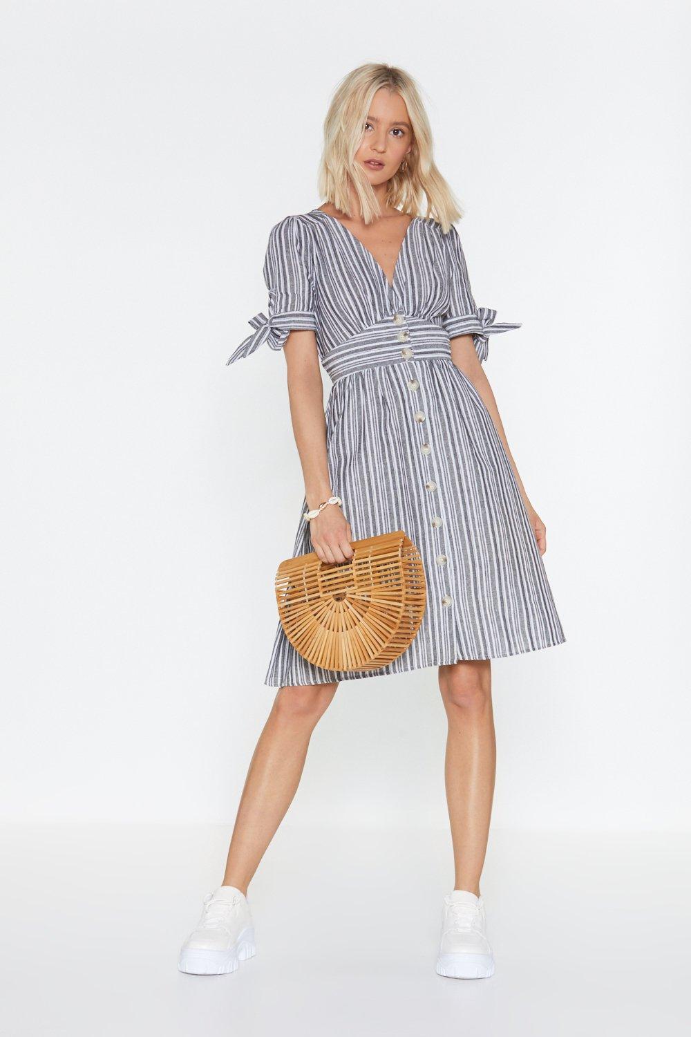 striped button down midi dress