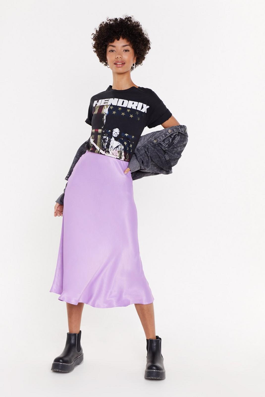 Sleek at the Knees Satin Midi Skirt, Lilac image number 1