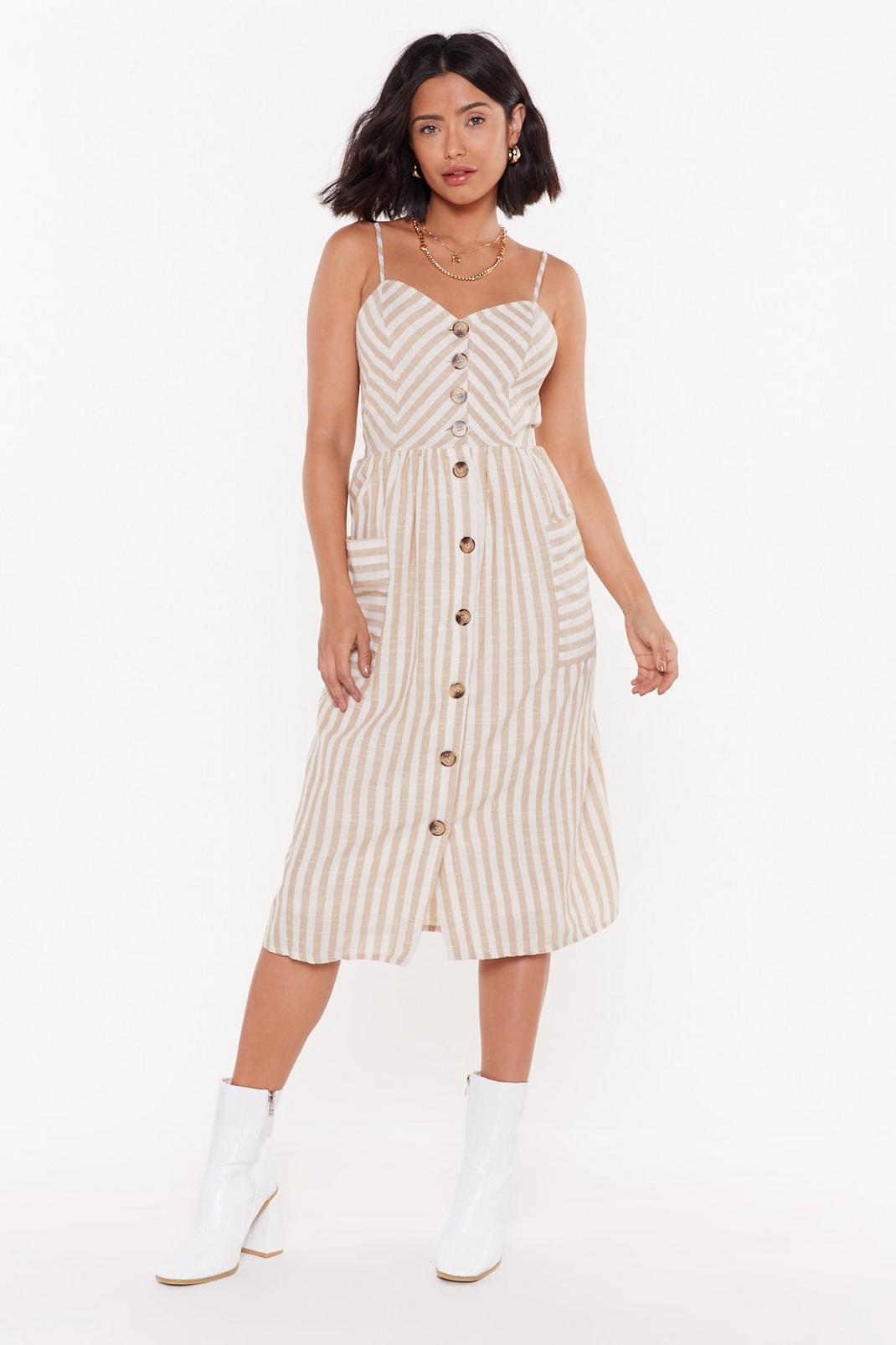 Personality Stripe Button-Down Midi Dress image number 1