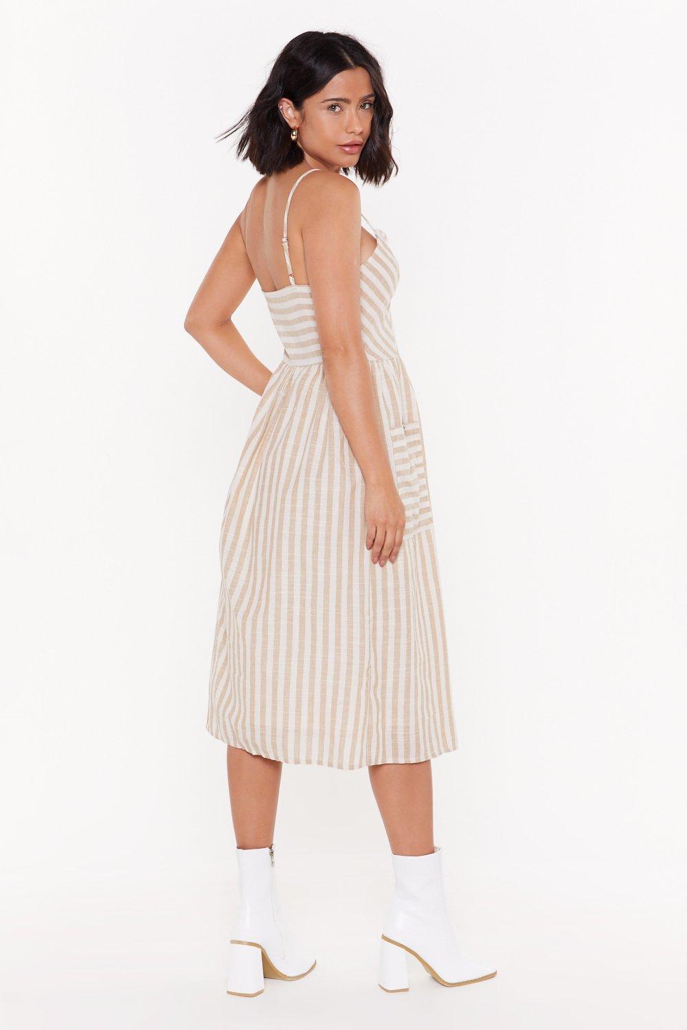 Stripe button midi outlet dress