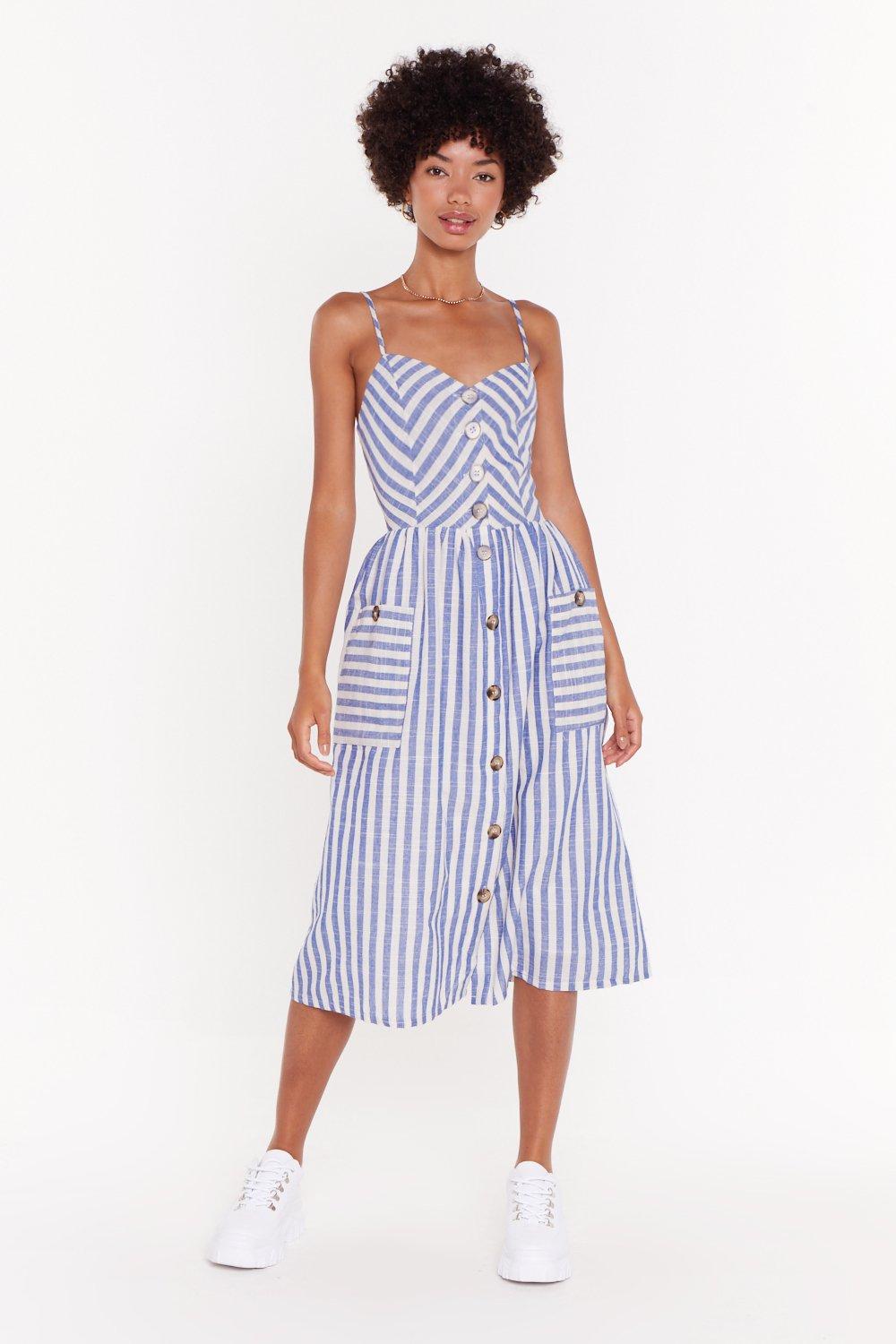 striped button down midi dress