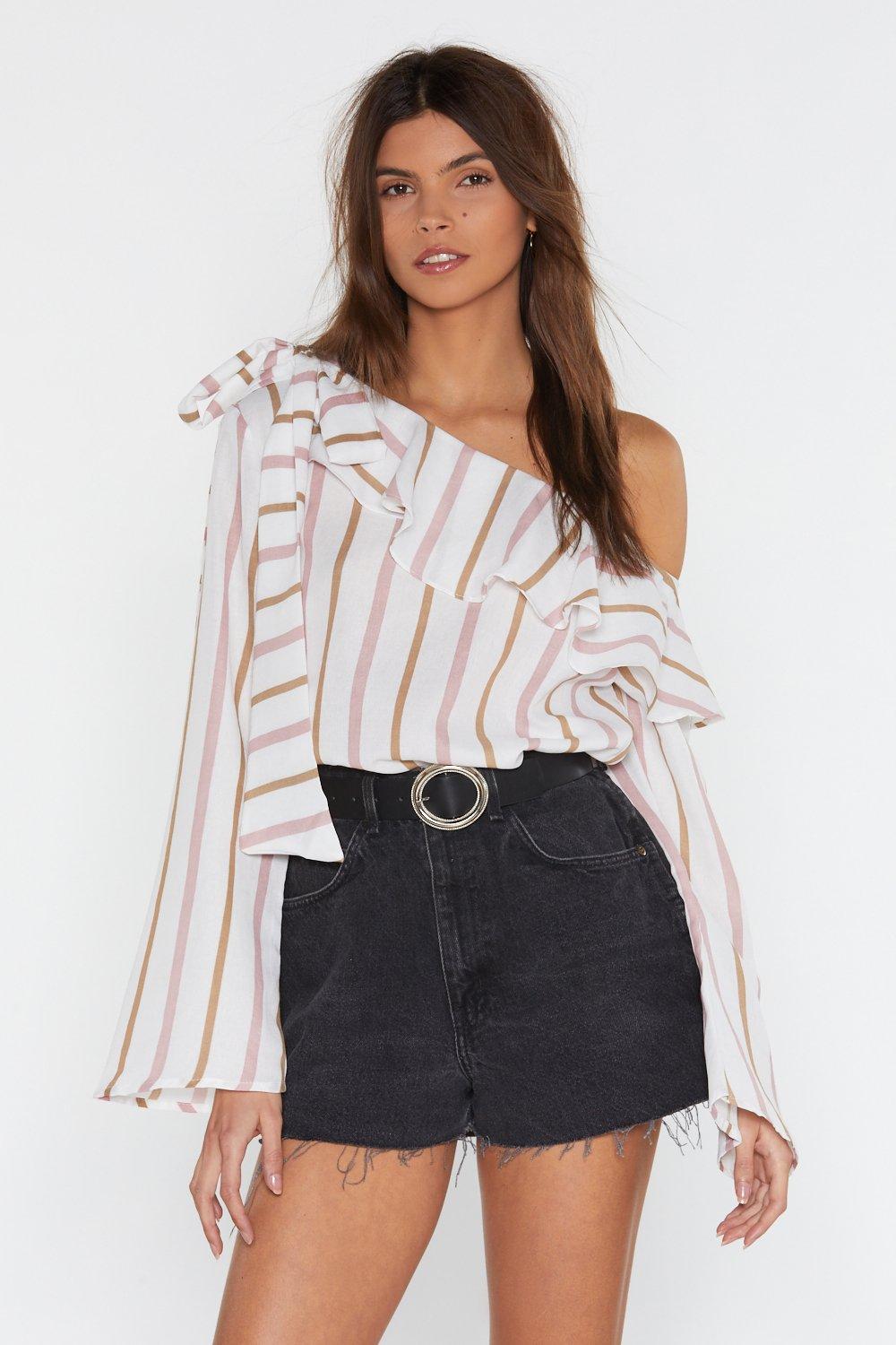 one shoulder ruffle blouse