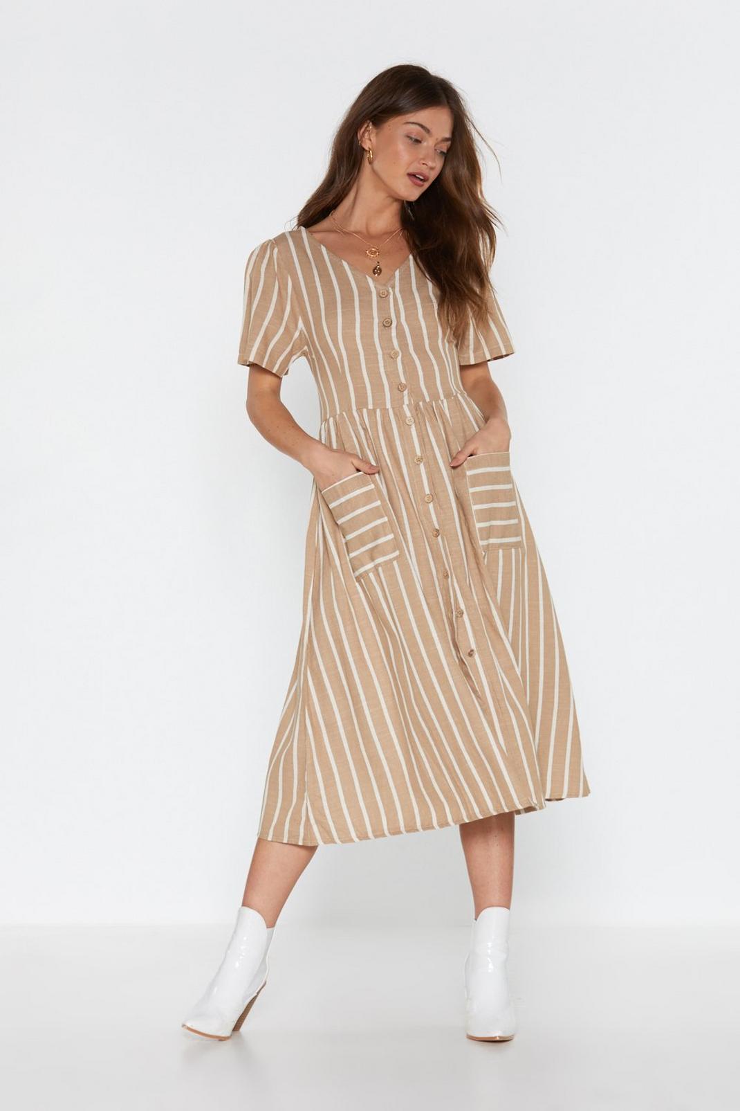 Button Help It Striped Midi Dress image number 1