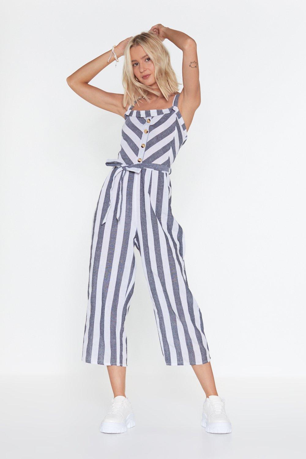 striped linen overalls