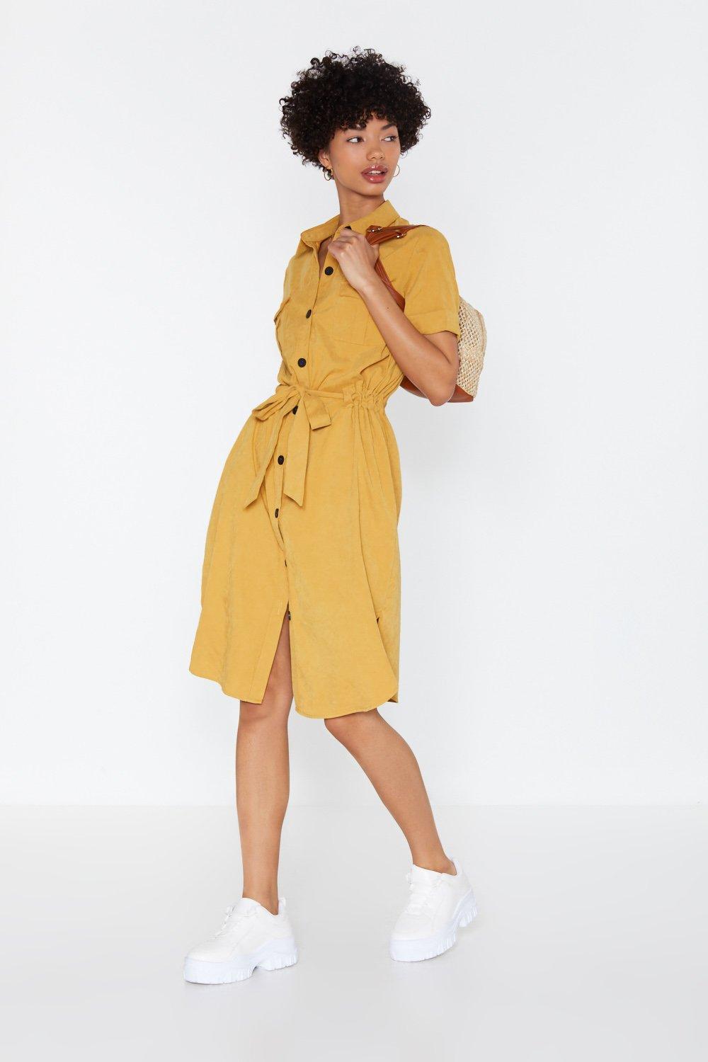 yellow button down dress