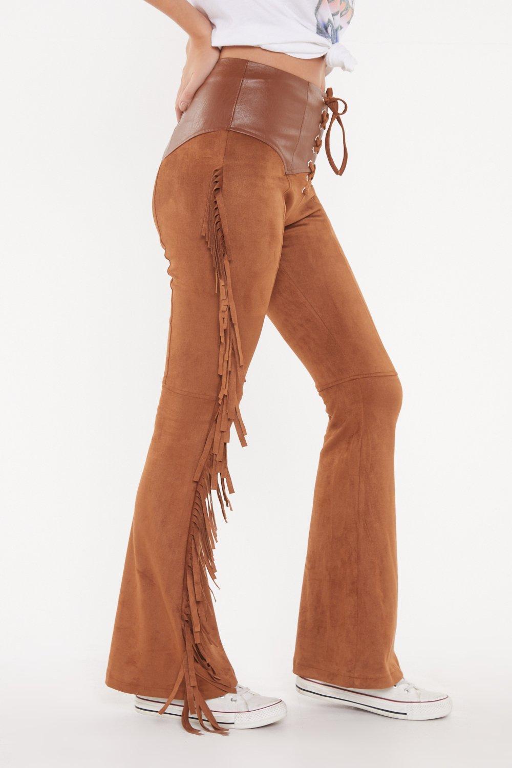 Keep Your Fringe Close Faux Suede Pants