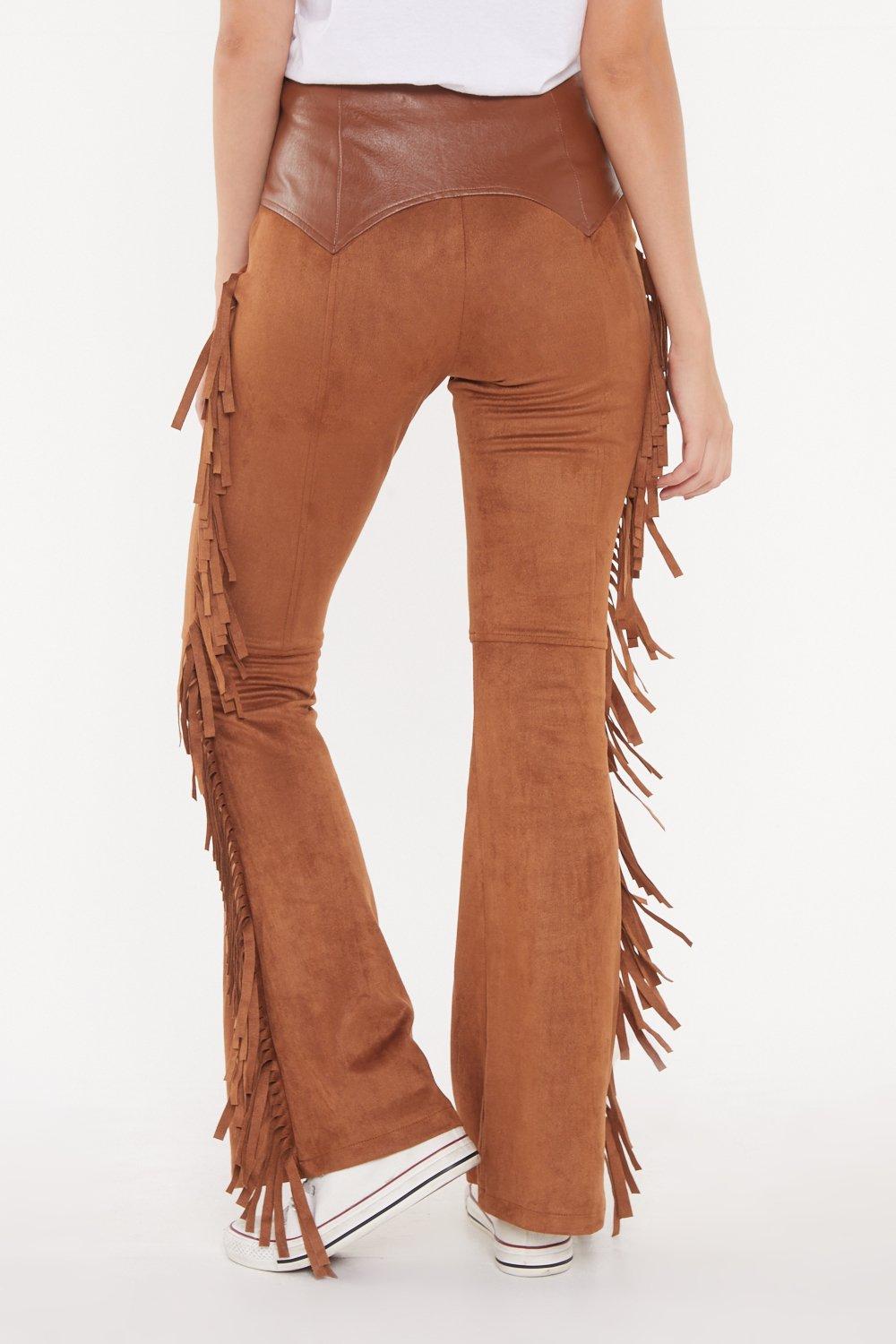 Brown Exposed Seam Flare Suede Pants with Pockets – TFC&H Co.